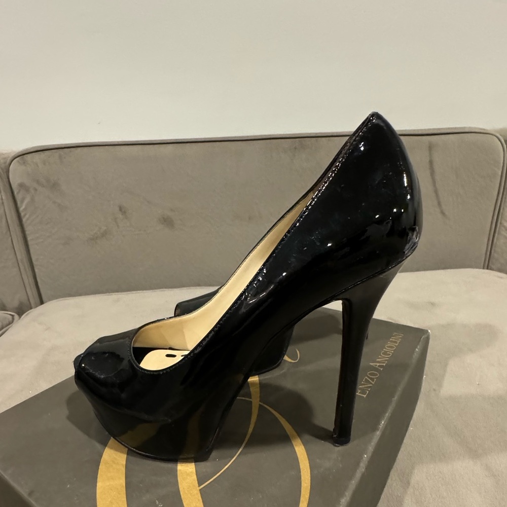 Black patent leather heels